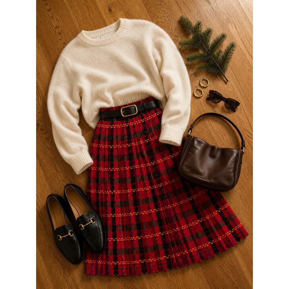 Vintage Andrea Gayle Plaid Pleated Midi Skirt Convertible Mini Dress S M - Picture 6 of 14
